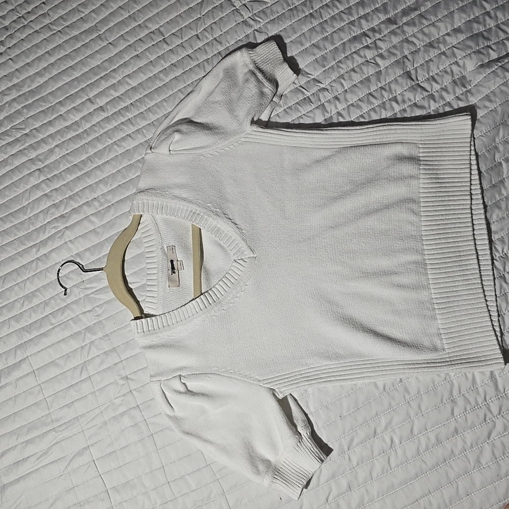 LOFT White Blouse Short-Sleeve Knit Top